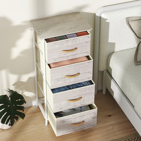 Wooden Chest Of 4 Fabric Drawers 45cm Wide With Steel Frame - Velmora