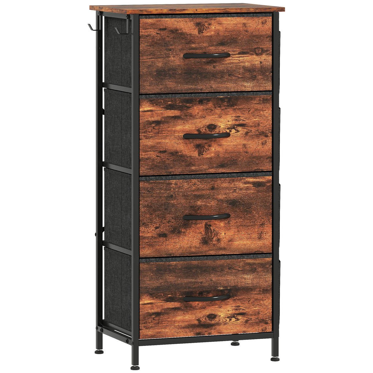 Wooden Chest Of 4 Fabric Drawers 45cm Wide With Steel Frame - Velmora