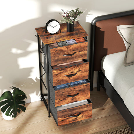 Wooden Chest Of 4 Fabric Drawers 45cm Wide With Steel Frame - Velmora