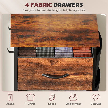 Wooden Chest Of 4 Fabric Drawers 45cm Wide With Steel Frame - Velmora