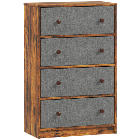 Wooden Chest Of 4 Fabric Drawers 58cm Wide - Velmora