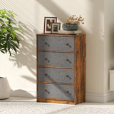 Wooden Chest Of 4 Fabric Drawers 58cm Wide - Velmora