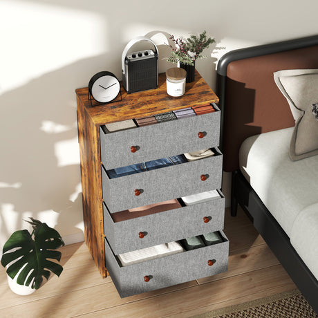 Wooden Chest Of 4 Fabric Drawers 58cm Wide - Velmora