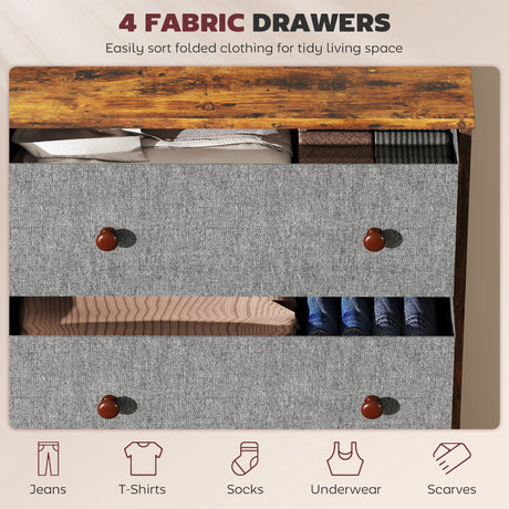 Wooden Chest Of 4 Fabric Drawers 58cm Wide - Velmora