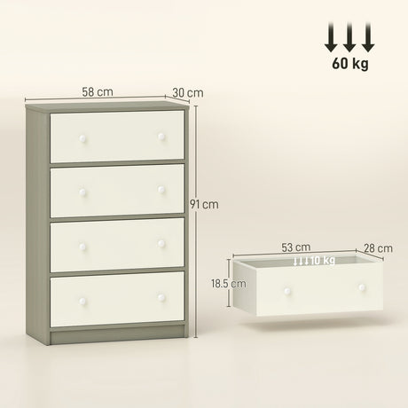 Wooden Chest Of 4 Fabric Drawers 58cm Wide - Velmora