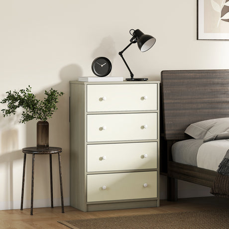 Wooden Chest Of 4 Fabric Drawers 58cm Wide - Velmora