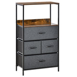 Wooden Chest Of 4 Fabric Drawers 58cm Wide With Metal Frame - Velmora