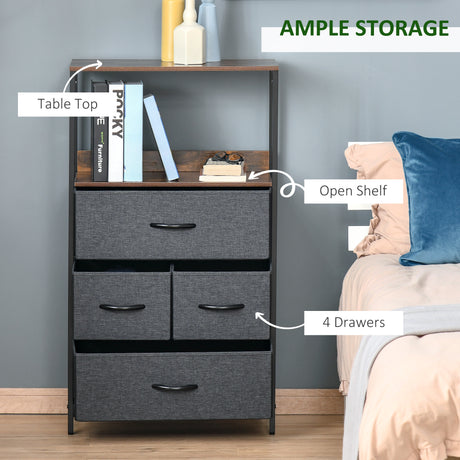 Wooden Chest Of 4 Fabric Drawers 58cm Wide With Metal Frame - Velmora