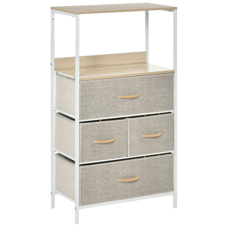 Wooden Chest Of 4 Fabric Drawers 58cm Wide With Metal Frame - Velmora