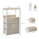 Wooden Chest Of 4 Fabric Drawers 58cm Wide With Metal Frame - Velmora