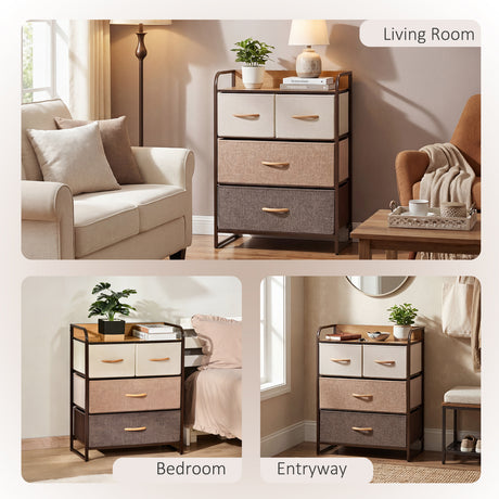 Wooden Chest Of 4 Fabric Drawers 58cm Wide With Steel Frame - Velmora
