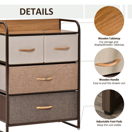 Wooden Chest Of 4 Fabric Drawers 58cm Wide With Steel Frame - Velmora