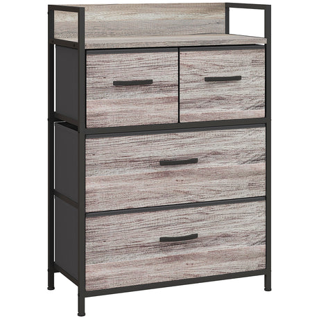 Wooden Chest Of 4 Fabric Drawers 60cm Wide With Steel Frame - Velmora