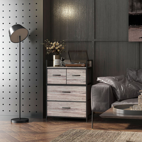 Wooden Chest Of 4 Fabric Drawers 60cm Wide With Steel Frame - Velmora