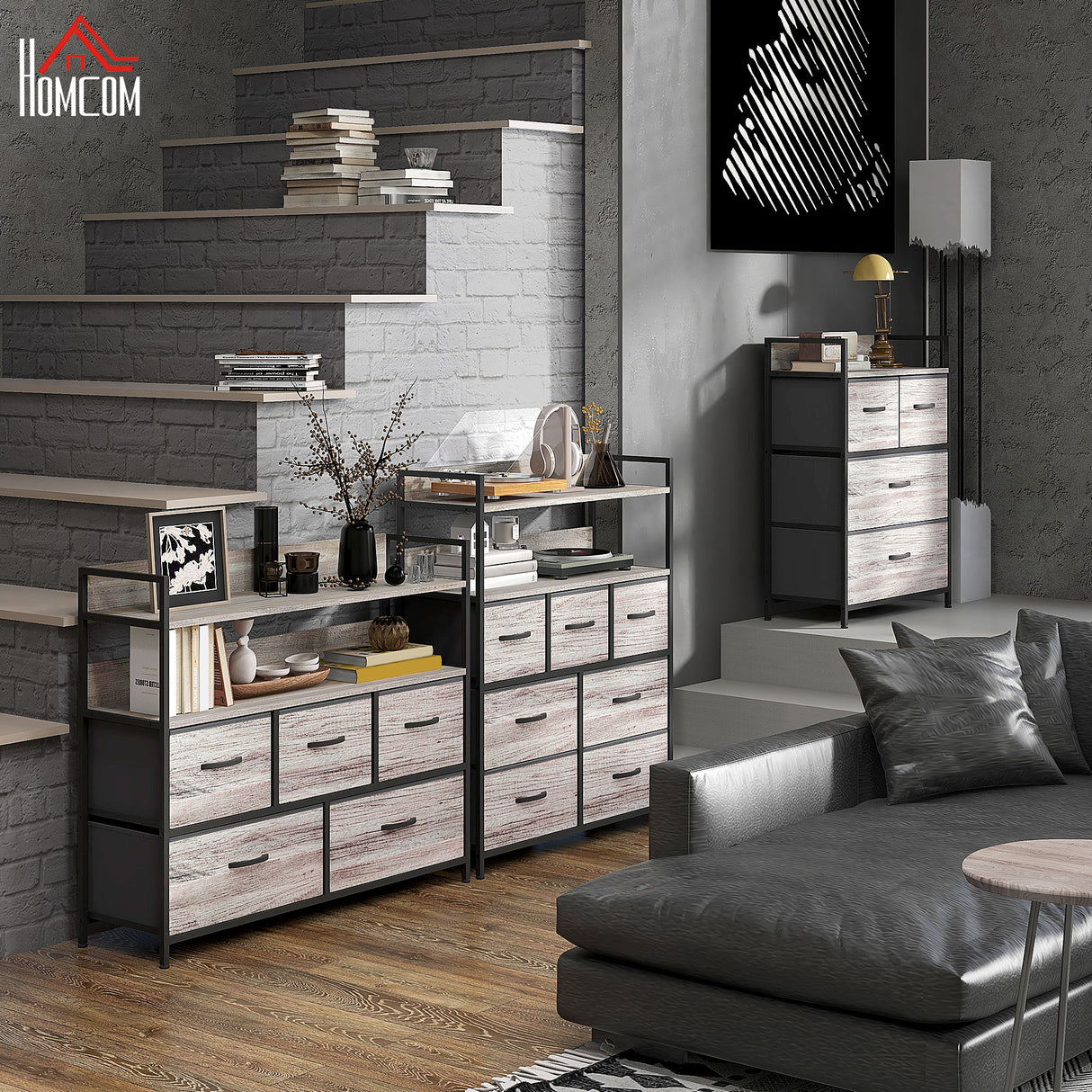 Wooden Chest Of 4 Fabric Drawers 60cm Wide With Steel Frame - Velmora