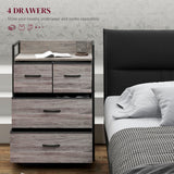 Wooden Chest Of 4 Fabric Drawers 60cm Wide With Steel Frame - Velmora