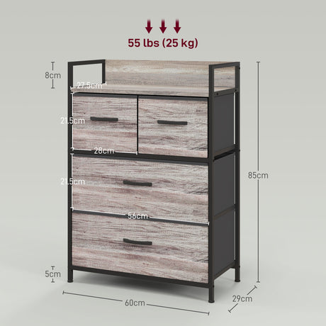 Wooden Chest Of 4 Fabric Drawers 60cm Wide With Steel Frame - Velmora