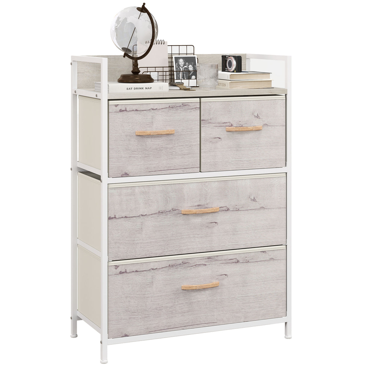 Wooden Chest Of 4 Fabric Drawers 60cm Wide With Steel Frame - Velmora