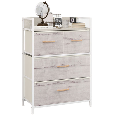 Wooden Chest Of 4 Fabric Drawers 60cm Wide With Steel Frame - Velmora