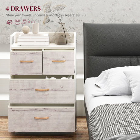 Wooden Chest Of 4 Fabric Drawers 60cm Wide With Steel Frame - Velmora