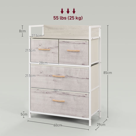 Wooden Chest Of 4 Fabric Drawers 60cm Wide With Steel Frame - Velmora