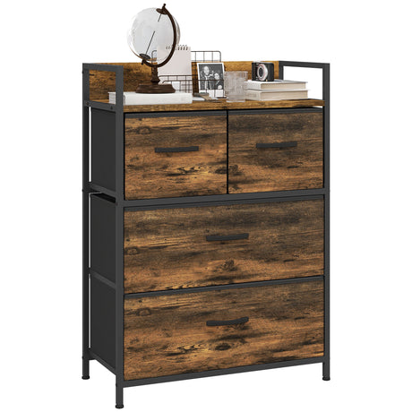 Wooden Chest Of 4 Fabric Drawers 60cm Wide With Steel Frame - Velmora