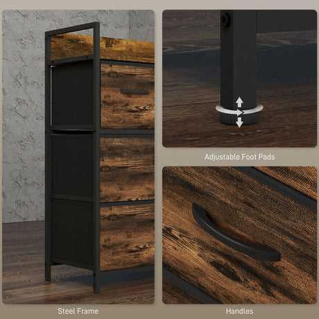 Wooden Chest Of 4 Fabric Drawers 60cm Wide With Steel Frame - Velmora