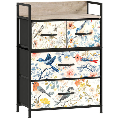 Wooden Chest Of 4 Fabric Drawers 60cm Wide With Steel Frame - Velmora