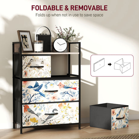 Wooden Chest Of 4 Fabric Drawers 60cm Wide With Steel Frame - Velmora