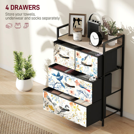 Wooden Chest Of 4 Fabric Drawers 60cm Wide With Steel Frame - Velmora