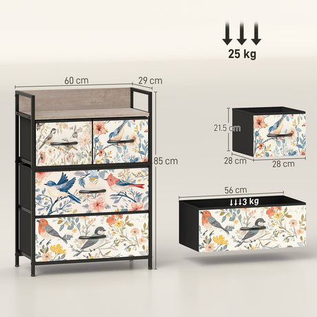 Wooden Chest Of 4 Fabric Drawers 60cm Wide With Steel Frame - Velmora