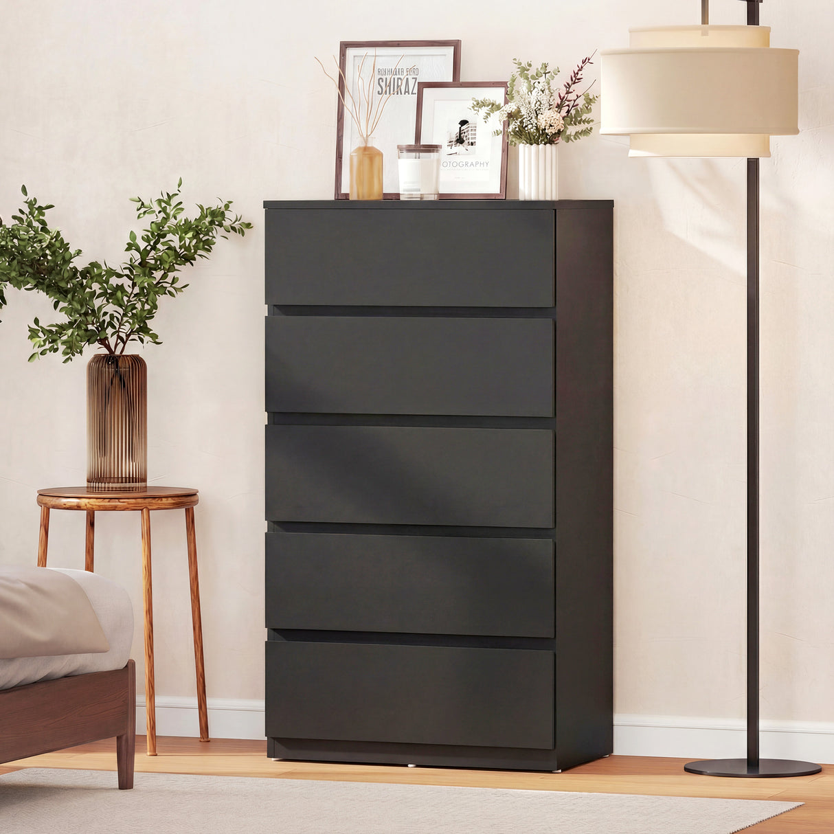 Wooden Chest Of 5 Drawers 100cm H x 55cm W x 34cm D - Velmora