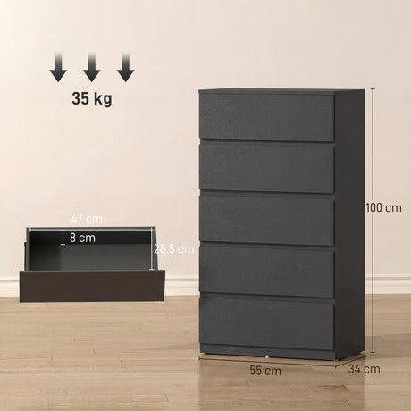 Wooden Chest Of 5 Drawers 100cm H x 55cm W x 34cm D - Velmora