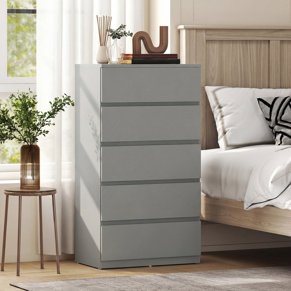 Wooden Chest Of 5 Drawers 100cm H x 55cm W x 34cm D - Velmora