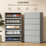 Wooden Chest Of 5 Drawers 100cm H x 55cm W x 34cm D - Velmora