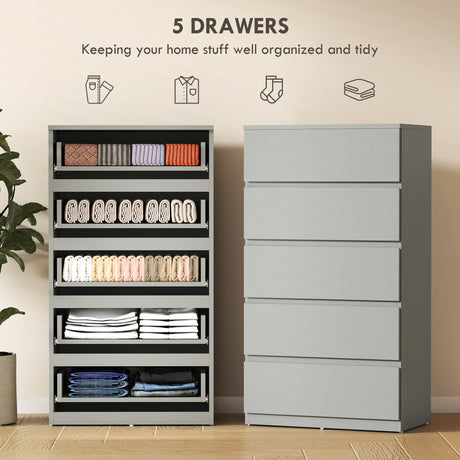 Wooden Chest Of 5 Drawers 100cm H x 55cm W x 34cm D - Velmora