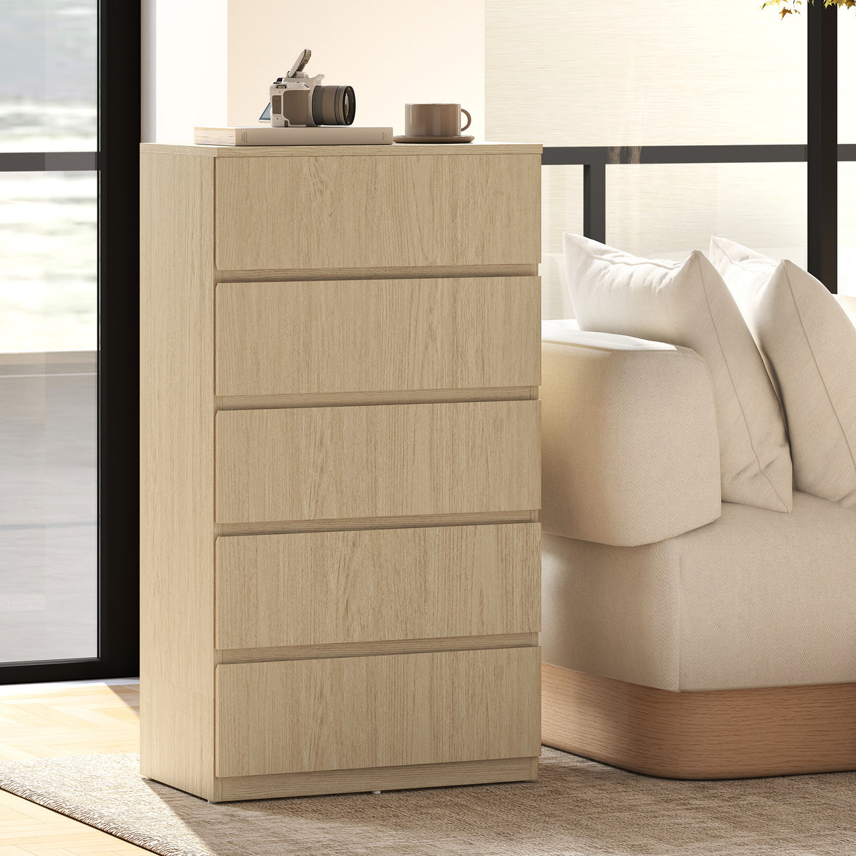 Wooden Chest Of 5 Drawers 100cm H x 55cm W x 34cm D - Velmora