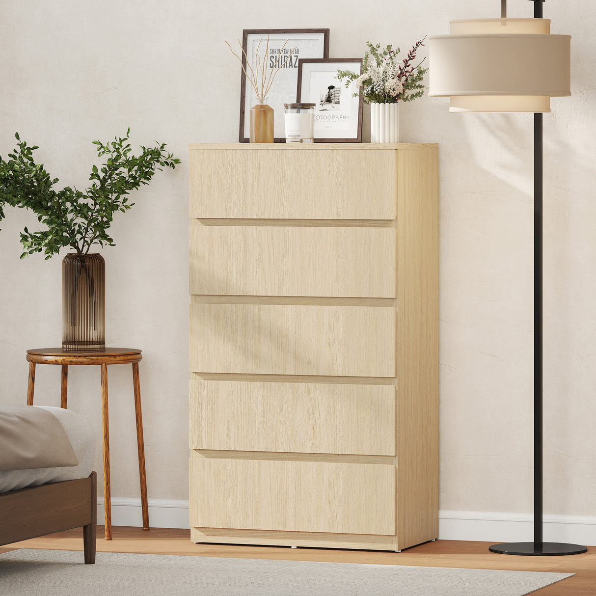 Wooden Chest Of 5 Drawers 100cm H x 55cm W x 34cm D - Velmora