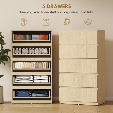 Wooden Chest Of 5 Drawers 100cm H x 55cm W x 34cm D - Velmora