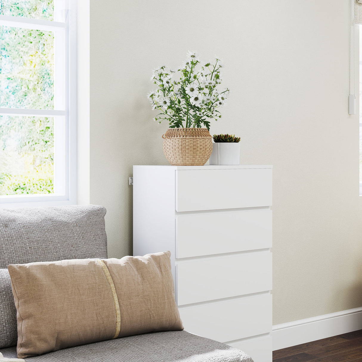 Wooden Chest Of 5 Drawers 100cm H x 55cm W x 34cm D - Velmora