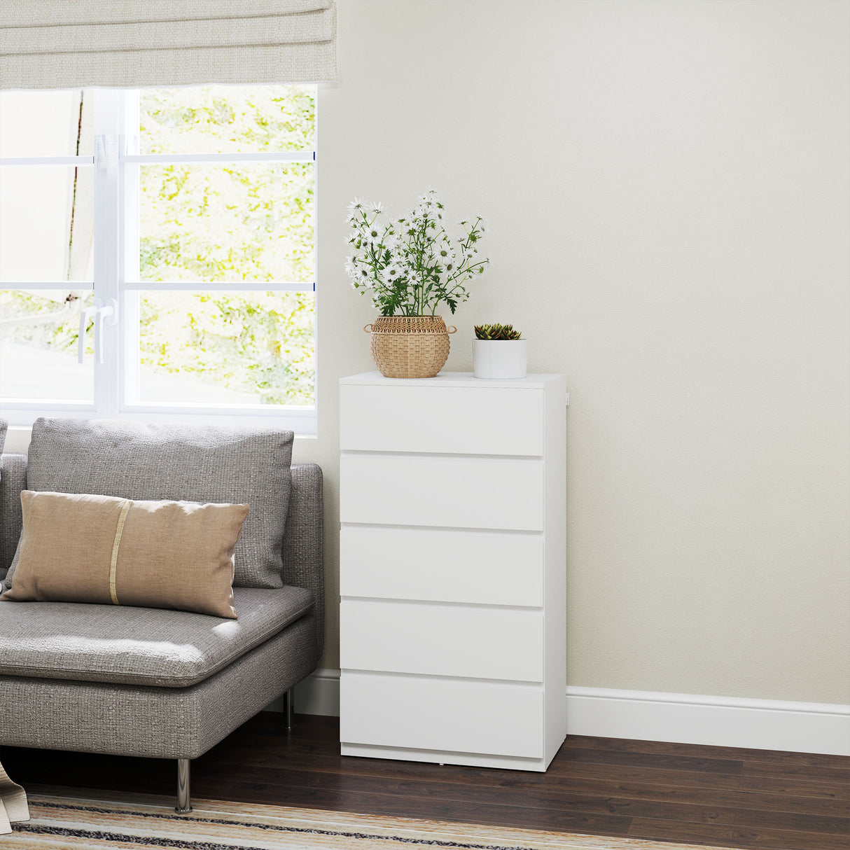 Wooden Chest Of 5 Drawers 100cm H x 55cm W x 34cm D - Velmora