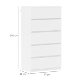 Wooden Chest Of 5 Drawers 100cm H x 55cm W x 34cm D - Velmora