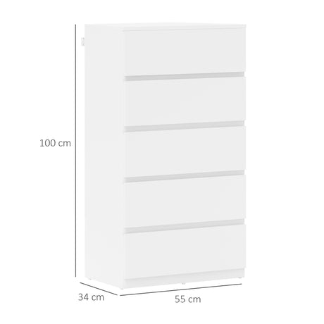 Wooden Chest Of 5 Drawers 100cm H x 55cm W x 34cm D - Velmora