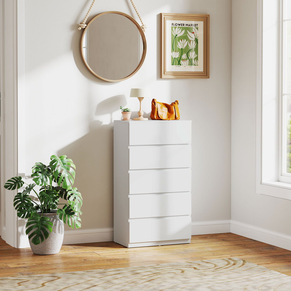 Wooden Chest Of 5 Drawers 100cm H x 55cm W x 34cm D - Velmora