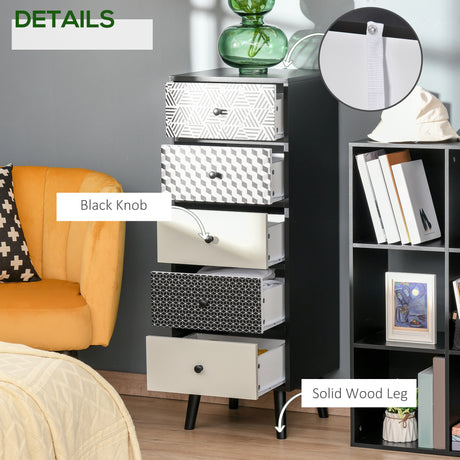 Wooden Chest Of 5 Drawers 40cm Wide - Velmora