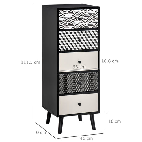 Wooden Chest Of 5 Drawers 40cm Wide - Velmora