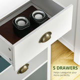 Wooden Chest Of 5 Drawers 45cm Wide - Velmora