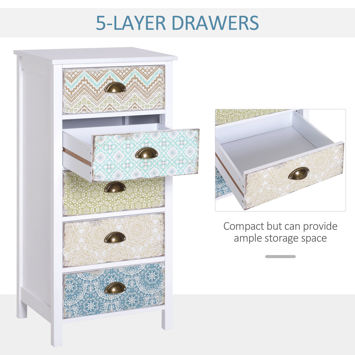Wooden Chest Of 5 Drawers 46cm Wide - Velmora