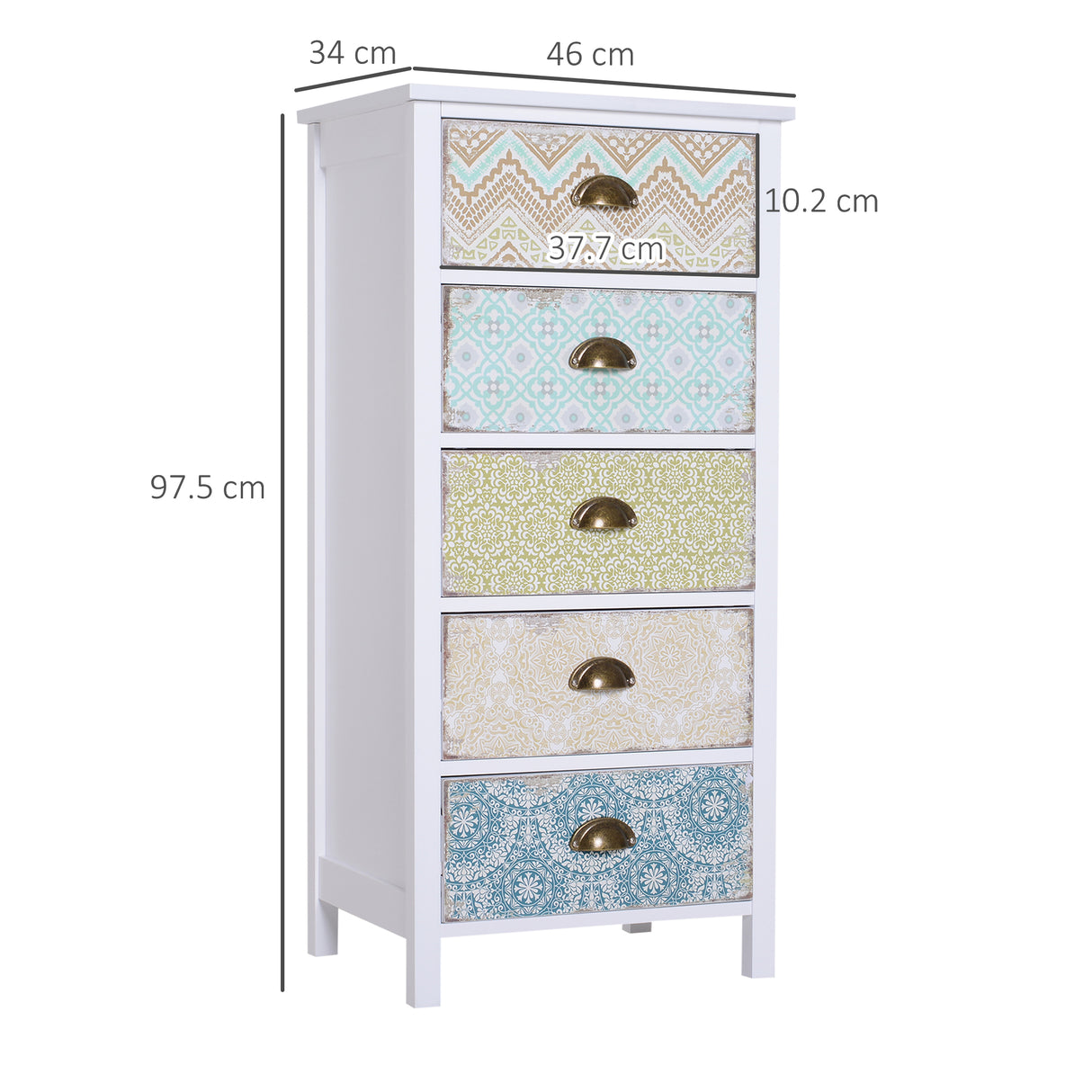 Wooden Chest Of 5 Drawers 46cm Wide - Velmora