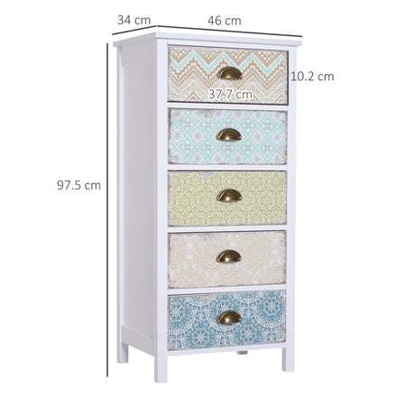 Wooden Chest Of 5 Drawers 46cm Wide - Velmora